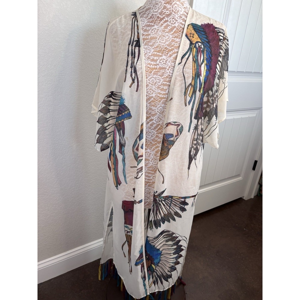 Double D Ranch  Vtg Curios & Souvenirs Kimono Duster Chief Headdress Fringe L